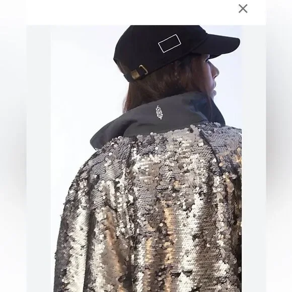 Fp Movement Free People Hit The Slopes Jacket silver sequin fleece bomber XL